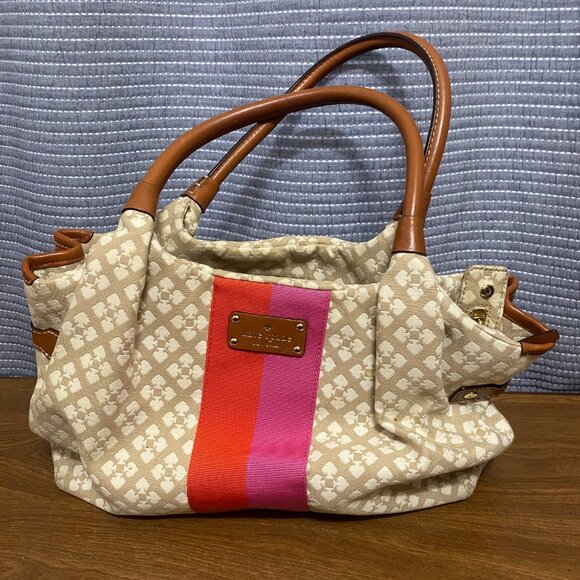 Large Kate Spade Tote Bag Brown Leather & Canvas W/ Wallet & Dust Bag - Picture 6 of 13